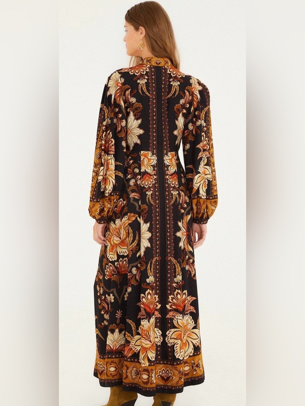 FARM Rio Black Majestic Garden Buttoned Puff Sleeve Maxi Dress - Picture 3 of 6
